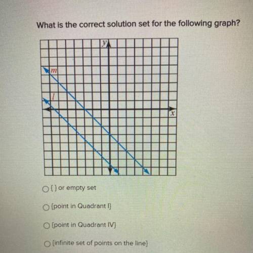 What is the correct solution set for the following graph?

{} or empty set
(point in Quadrant 1]
{
