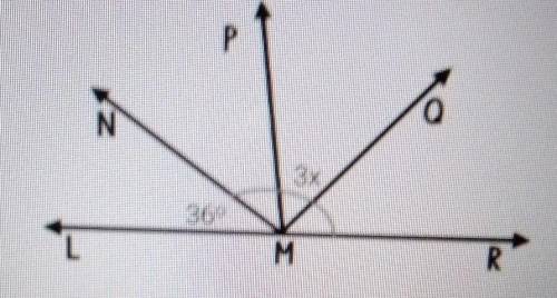 Angle LMN and angle NMR are supplementary angles. What is the value of x in the diagram below?​