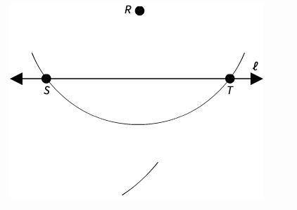 Look at the figure. Which step should be taken next to construct a line through point R that is pe