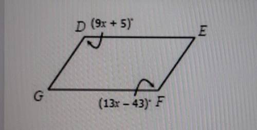 Given parallelogram DEFG, find m angleG​