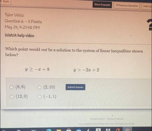 Which point would NOT be a solution to the system of linear inequalities shown below?
