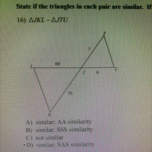 State if the triangles in each pair are similar if so state if you know they are similar￼￼ (please