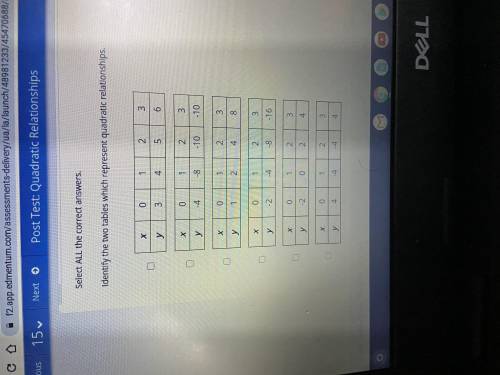 Select all the correct answers identify the two tables which represent quadratic relationships.