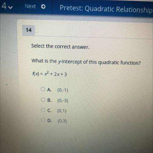 What is the y intercept of this quadratic function