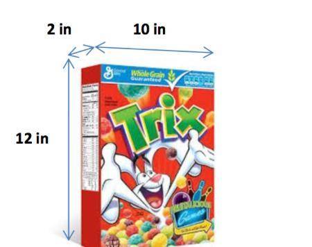 Find the surface area of the cereal box.
Include the units.