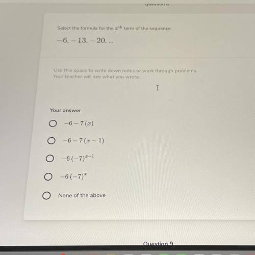 Select the formula for the xth term of the sequence. HELP PLS