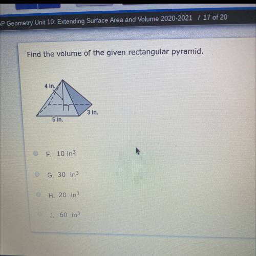 Find the volume of the given rectangular pyramid.