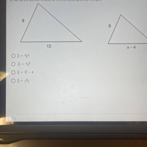 15. Set up a proportion to solve for x in the following similar triangles