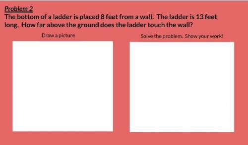 The bottom of a ladder is placed 8 feet from a wall. The ladder is 13 feet

long. How far above th