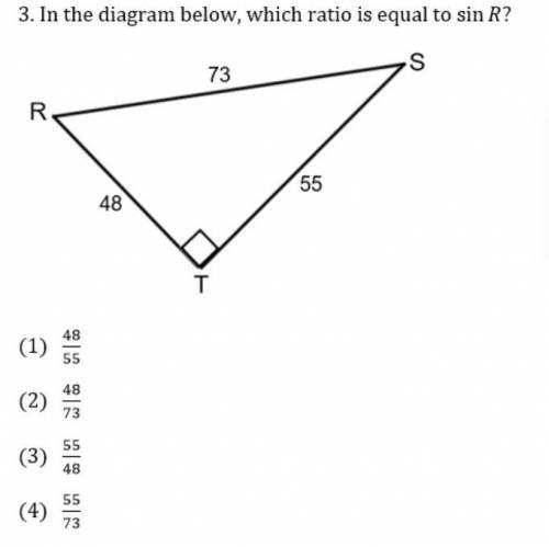 In the diagram below which ratio is equal to sin R