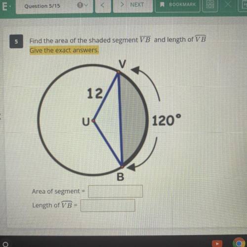 Find area of the shaded segment vb and length of vb