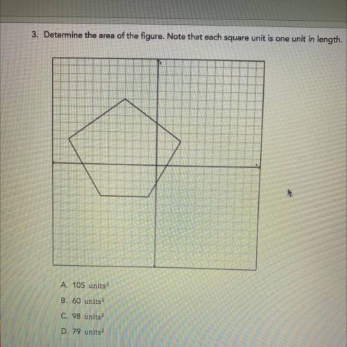 Determine the area of the figure shown. Note that each square unit is one unit in length. HELP ASAP