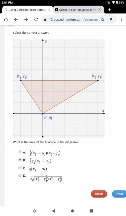 Select the correct answer.
What is the area of the triangle in the diagram