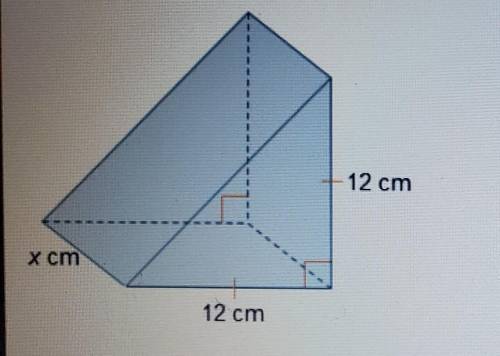 The right triangular prism has a volume of 1.152 cm3. What is the value of x, the height of the pri