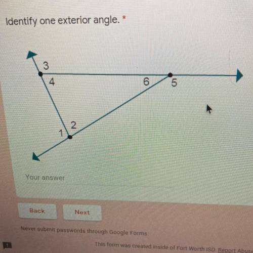 Identify one exterior angle.
Help please