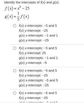 Identify the intercepts of f(x) and g(x).