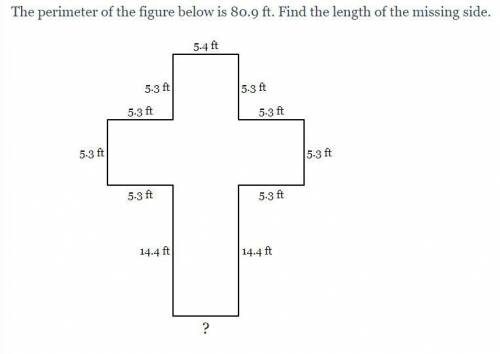 The perimeter of the figure below is 80.9 ft. Find the length of the missing side.