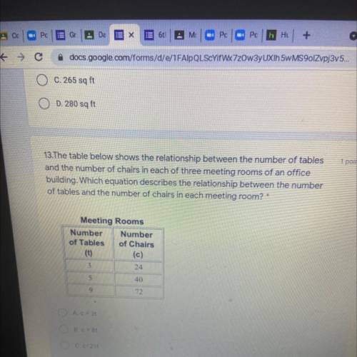 1 point

13.The table below shows the relationship between the number of tables
and the number of