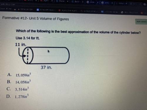 Which of the following is the best approximation of the volume of the cylinder below?

Use 3.14 fo