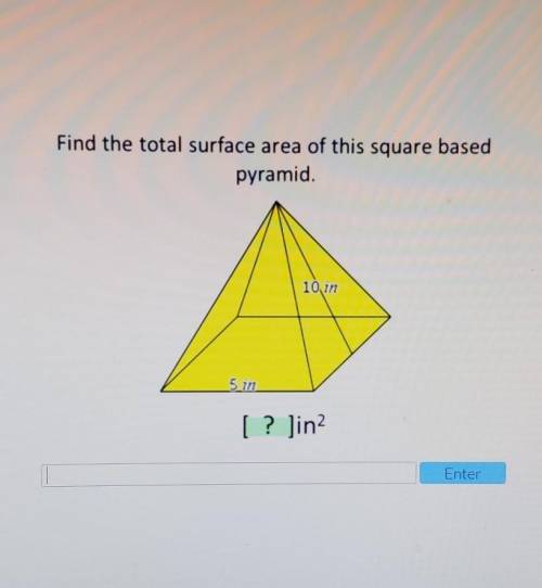Find the total surface area of this square based pyramid. ​