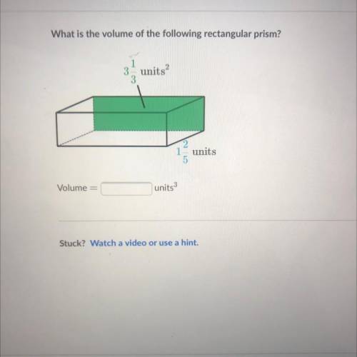What is the volume of the following rectangular prism?

3' units?
units
Volume =
units