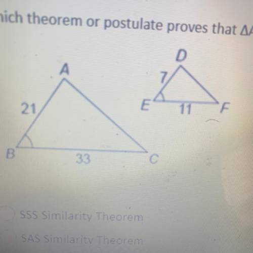 Which theorem or postulate proves that ABC is similar to DEF￼