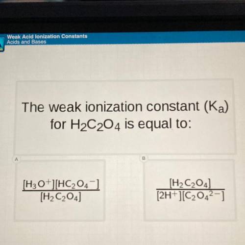 The weak ionization constant (Ka)
for H2C204 is equal to: