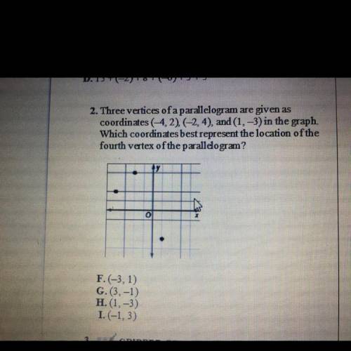 Which coordinates best represent the location of the fourth vertex of the parallelogram?

F. (-3,1