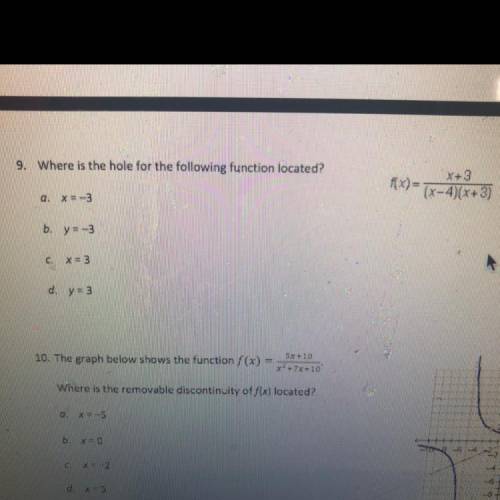 Where is the hole for the following function located?
(x-4
a.
b. y=-3
d.y= 3