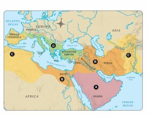 Which letter shows how far Islam had spread by 732, a century after Muhammad's death?
