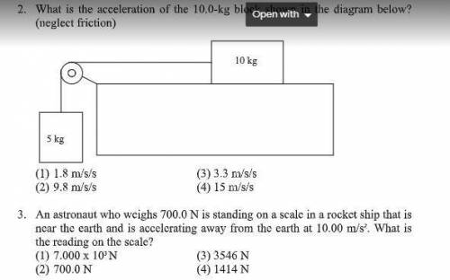 What is the acceleration of the 10.0-kg block shown in the diagram below?
(neglect friction)