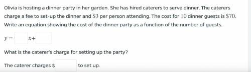 Olivia is hosting a dinner party in her garden. She has hired caterers to serve dinner. The caterer