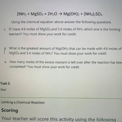 2NH3 + MgSO4 + 2H2O → Mg(OH)2 + (NH4)2SO4

Using the chemical equation above answer the following
