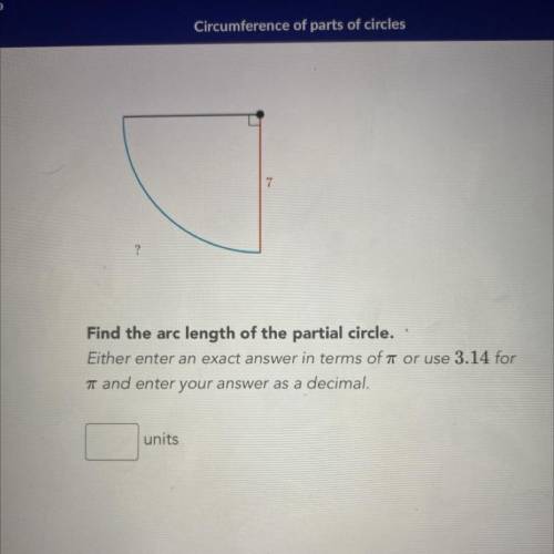Find the arc length of the partial circle.

Either enter an exact answer in terms of or use 3.14 f