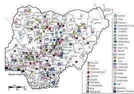 Draw a map showing the different types of mineral location in the country Nigeria​