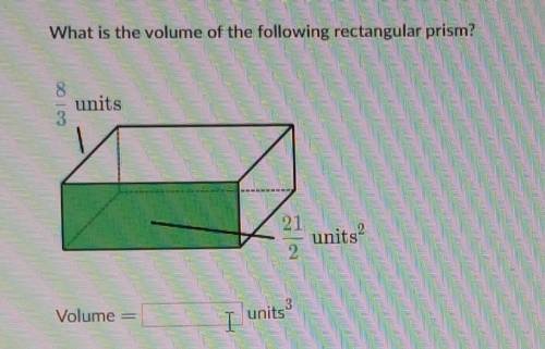 What is the volume of the following rectangular prism?

8/3units21/2units2Volume =___ units3​