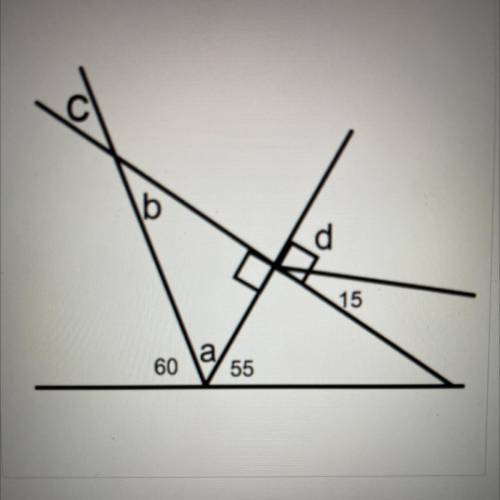 What are the measures for angle b,c,and d
