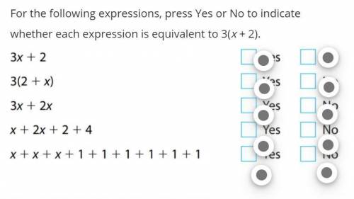 For the following expressions, press Yes or No to indicate whether each expression is equivalent to