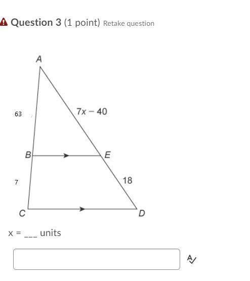 SOMEONE PLEASE HELP ME!!! EXPLANATION = BRAINLIEST
x = ___ units