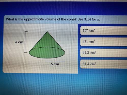 What is the approximate volume of the cone? Use 3.14 for pi
