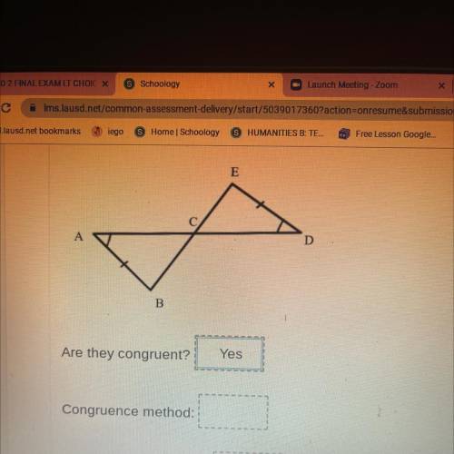 Are they congruent?
Yes
Congruence method:
Congruence statement: