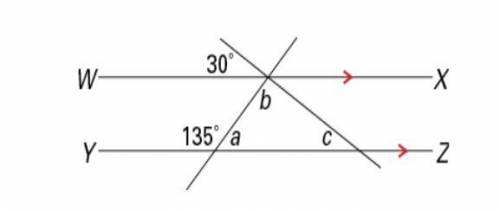 What are the measures of ∠a, ∠b, and ∠c?