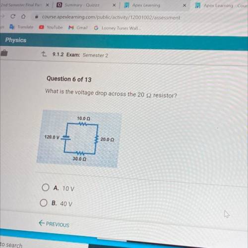 What is the voltage drop across the 20 resistor?