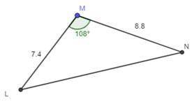 1.Use the law of cosines to find the length of (LN).

Round your answer to the nearest hundredth.