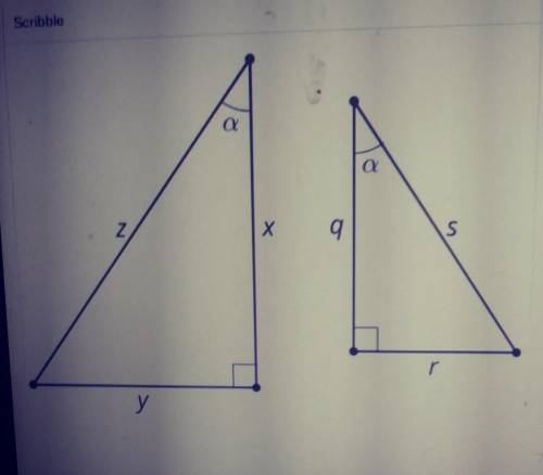 Here are 2 right triangles.

Part A: Explain how you know the right triangles are similarPart B: W