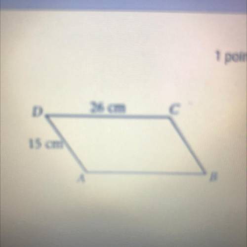 26 cm

If ABCD is a parallelogram then what is its perimeter?
D
15 cm
A
B
31 cm
82 cm
41 cm
78 cm