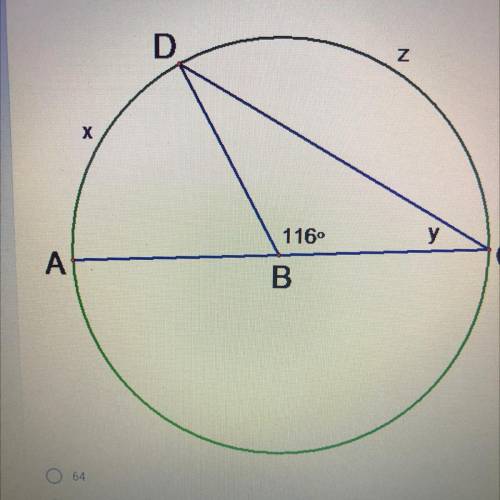 Use the picture to solve for angle y

D
Z
х
116
y
A
С
B
64
ООО
32
16