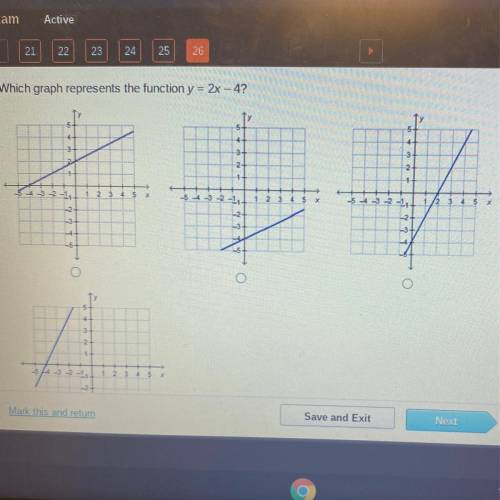 Which graph represents the function y = 2x - 4?
Please help