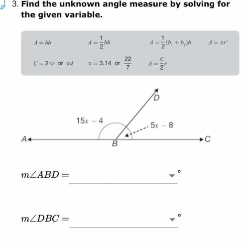 Find the unknown angle measure by solving for the given variable. 
Options: 125 140 35 40