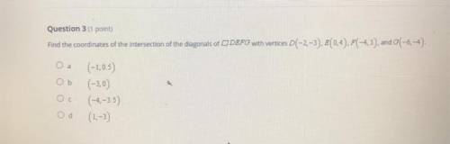I need help! Find the coordinates of the intersection of the diagonals of [] DEFG
